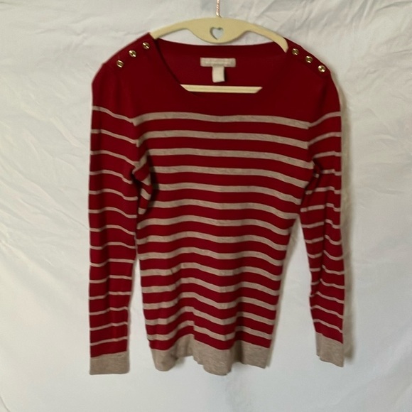 Banana Republic:Stripped Sweater- cotton/wool blend- button shoulders- Petite-XS - Picture 1 of 16